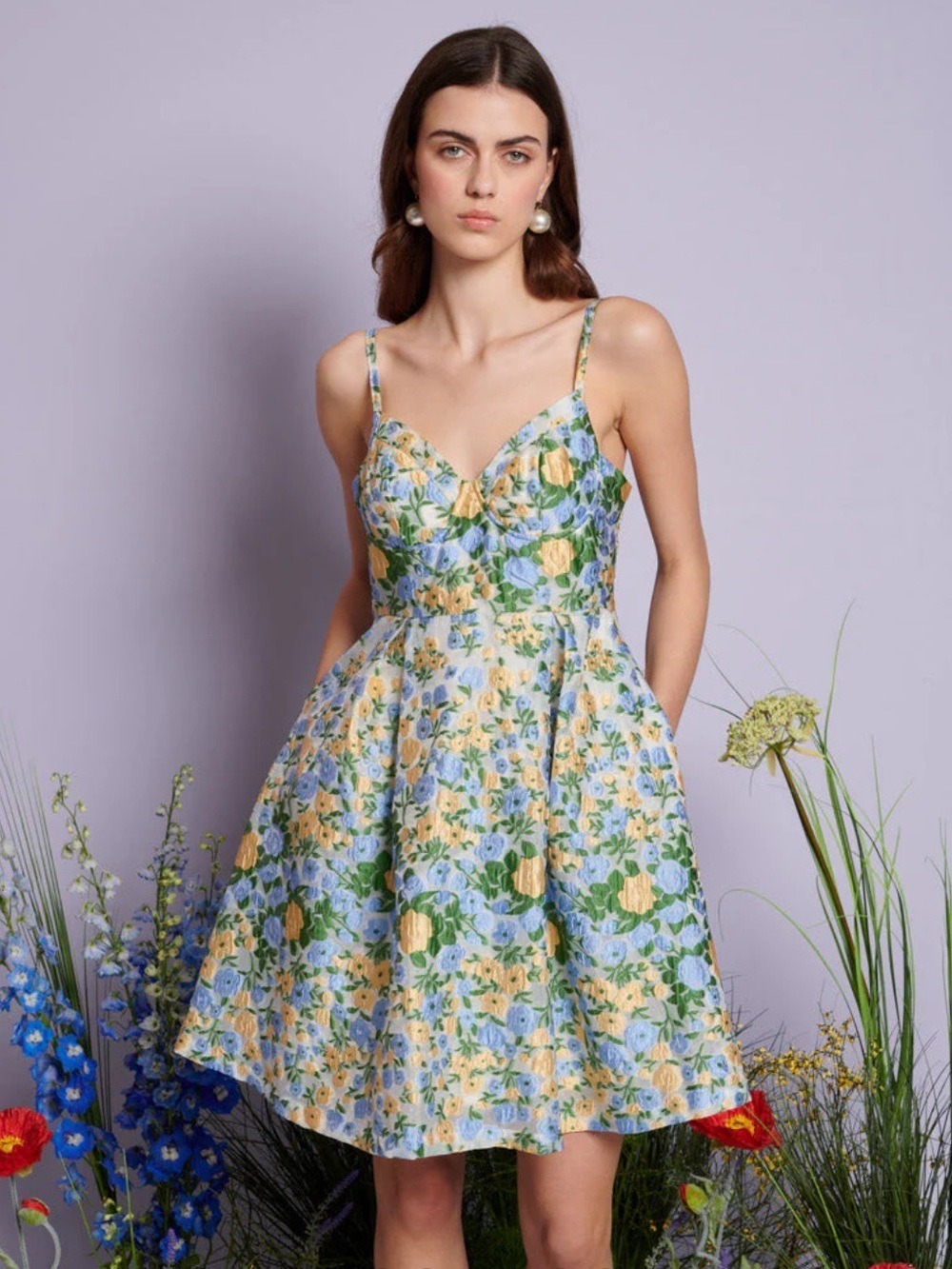 Sister Jane DREAM Marigold Jacquard Mini Dress Sz M Coquette Botanical Garden
